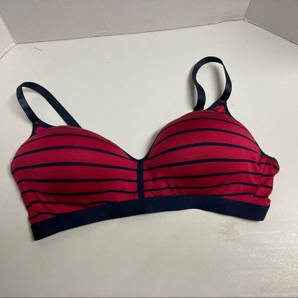 JUST BE, Women’s Red and Blue Striped Bra,42C, NO WIRE, Adjustable Straps - Picture 5 of 9